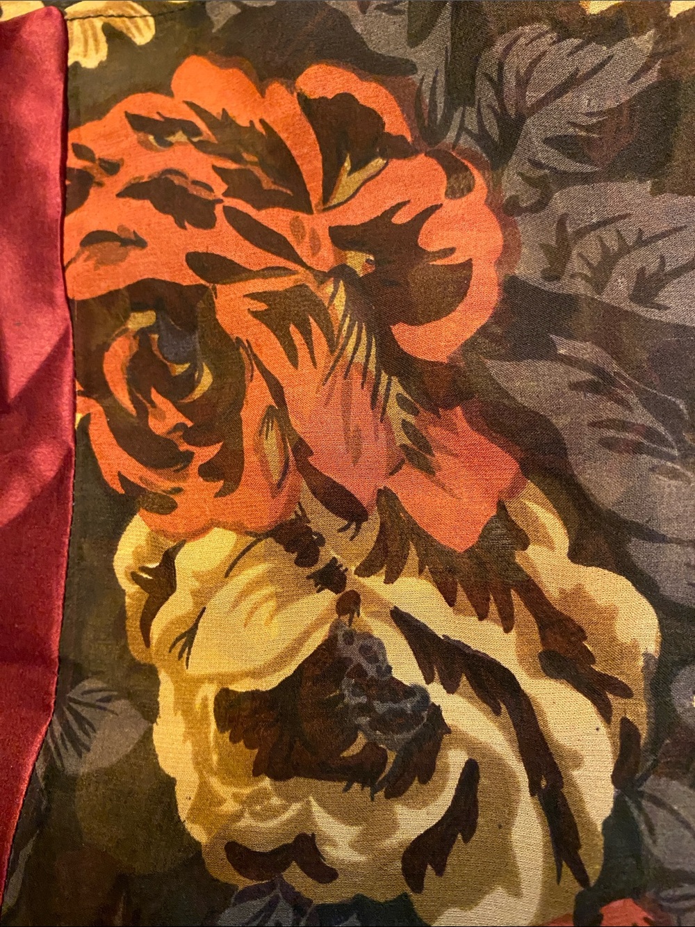Floral Sheer Wrap Scarf in Black, Rust & Mustard